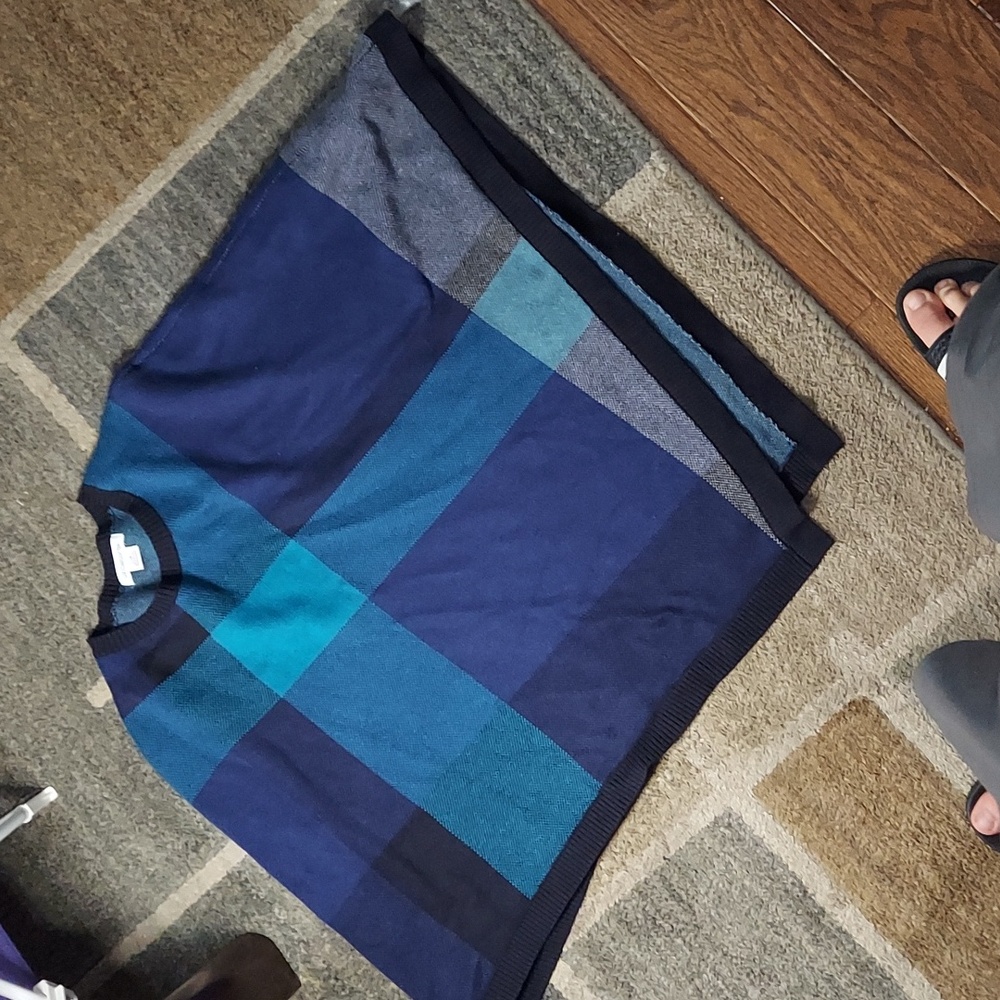 Liz Claiborne Blue and Teal Plaid Poncho